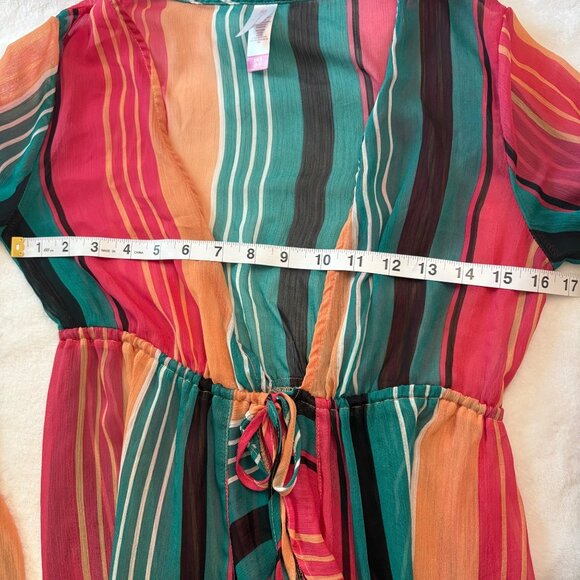 No Boundaries Striped Multicolor Sheer High-Low Ruffle Duster Cardigan Size S - Picture 8 of 11